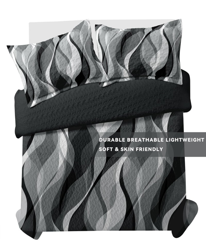 weesire Classic Line Pattern Bedding Quilt Queen Size Modern Grey Black and White Stripe Quilt with 2 Shams  Gray and White Comforter Sets Lightweight Breathable Bedspreads Coverlet  90''x96'' - Image 5